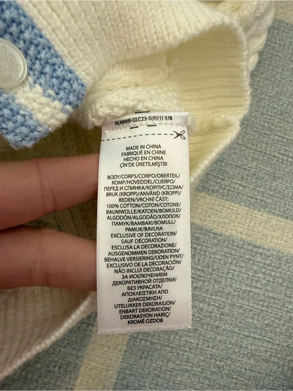 Ralph Lauren Baby Cream Cable Knit Cardigan with Light Blue Trim size 9m NWT